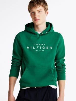 green hoodie met drukknoopsluiting en logo voor heren - tommy hilfiger