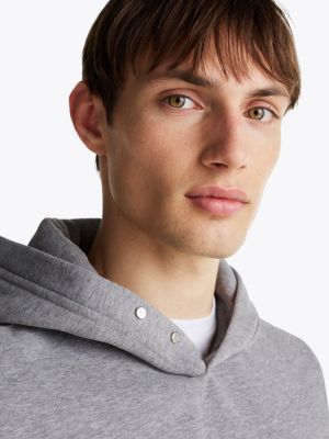 sudadera con capucha y botones a presión gris de hombres tommy hilfiger