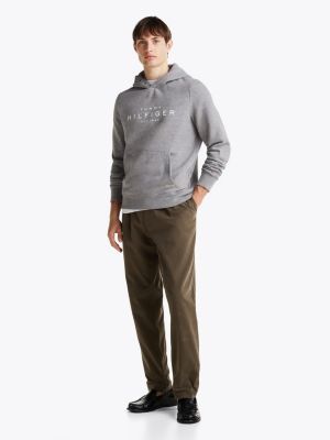 sudadera con capucha y botones a presión gris de hombres tommy hilfiger