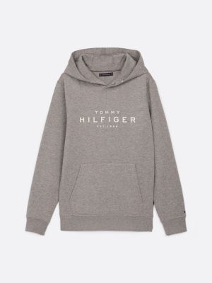 sudadera con capucha y botones a presión gris de hombres tommy hilfiger