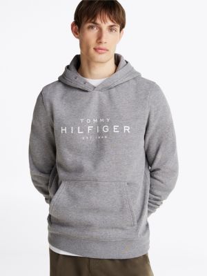 grey snap-button logo hoody for men tommy hilfiger