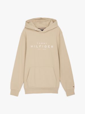 beige snap-button logo hoody for men tommy hilfiger