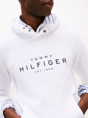 white snap-button logo hoody for men tommy hilfiger