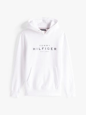 white snap-button logo hoody for men tommy hilfiger