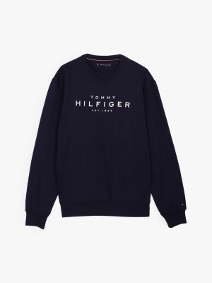 sudadera con logo y cuello redondo negro de hombres tommy hilfiger