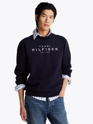 black sweatshirt met logo en ronde hals voor heren - tommy hilfiger