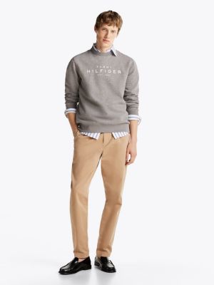 grey logo crew neck sweatshirt for men tommy hilfiger