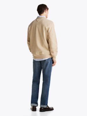 beige logo crew neck sweatshirt for men tommy hilfiger