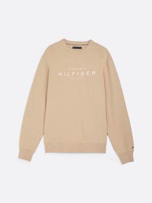 felpa con logo beige da uomini tommy hilfiger