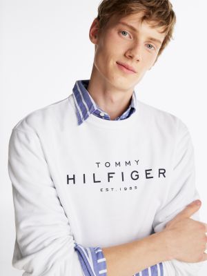 white logo crew neck sweatshirt for men tommy hilfiger