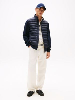 felpa trapuntata con zip blu da uomini tommy hilfiger