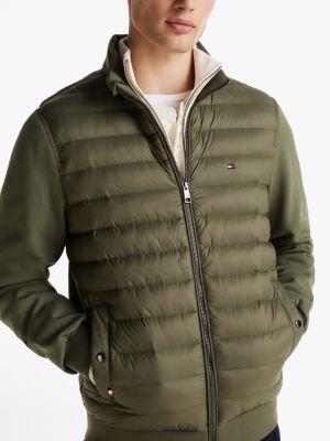 felpa trapuntata con collo a listino khaki da uomini tommy hilfiger