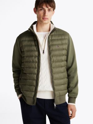 felpa trapuntata con collo a listino khaki da uomini tommy hilfiger