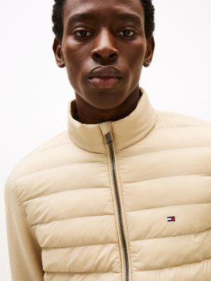 beige stand-up collar quilted sweatshirt for men tommy hilfiger