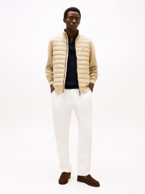 beige stand-up collar quilted sweatshirt for men tommy hilfiger