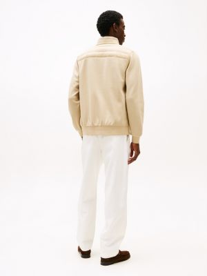 beige quilted zip-thru sweatshirt for men tommy hilfiger