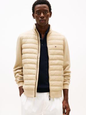 beige stand-up collar quilted sweatshirt for men tommy hilfiger