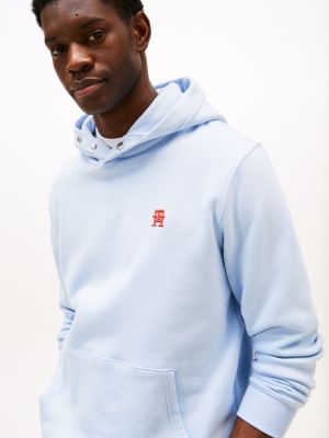 blau hoodie mit kontrast-th-monogramm für herren - tommy hilfiger