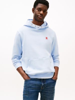 blue hoodie met contrasterend th-monogram voor heren - tommy hilfiger