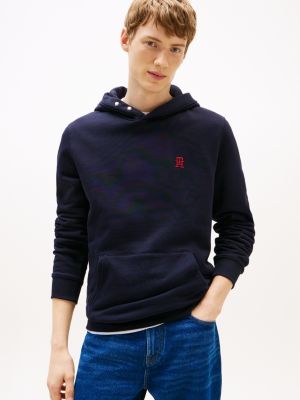 felpa con cappuccio e monogramma th ricamato blue da uomini tommy hilfiger