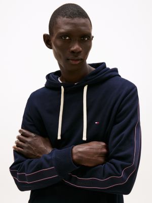 sweat à capuche à bande contrastée bleu pour hommes tommy hilfiger