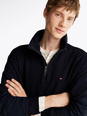 blue half-zip stand-up collar sweatshirt for men tommy hilfiger