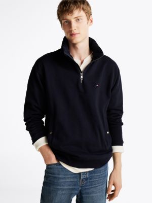 blue half-zip stand-up collar sweatshirt for men tommy hilfiger