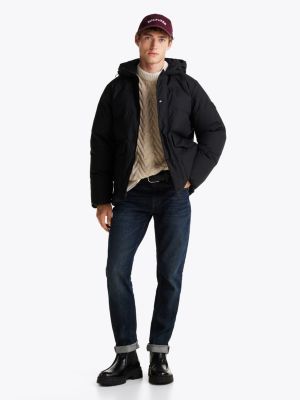 black down hooded puffer jacket for men tommy hilfiger