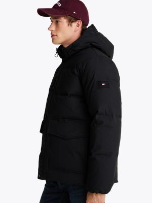 schwarz puffer-daunenjacke mit kapuze für herren - tommy hilfiger