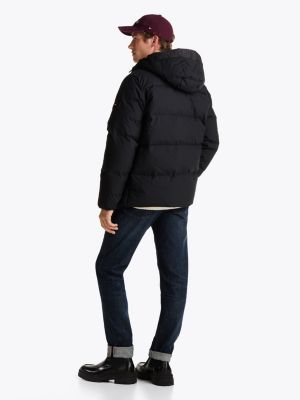 schwarz puffer-daunenjacke mit kapuze für herren - tommy hilfiger