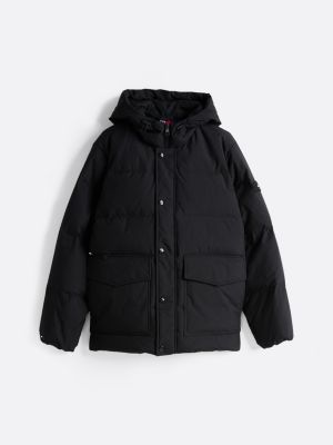 schwarz puffer-daunenjacke mit kapuze für herren - tommy hilfiger