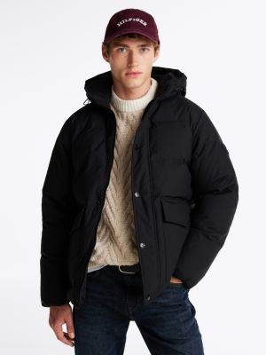 black puffer-daunenjacke mit kapuze für herren - tommy hilfiger