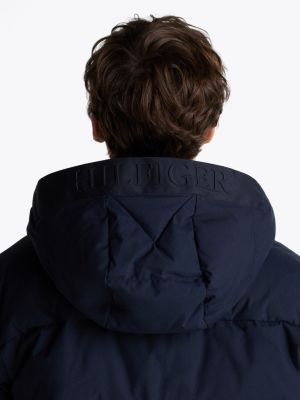 blau puffer-daunenjacke mit kapuze für herren - tommy hilfiger