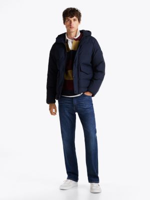 blau puffer-daunenjacke mit kapuze für herren - tommy hilfiger