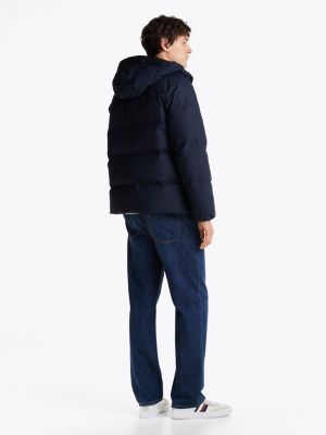 blau puffer-daunenjacke mit kapuze für herren - tommy hilfiger