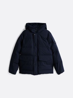 blau puffer-daunenjacke mit kapuze für herren - tommy hilfiger