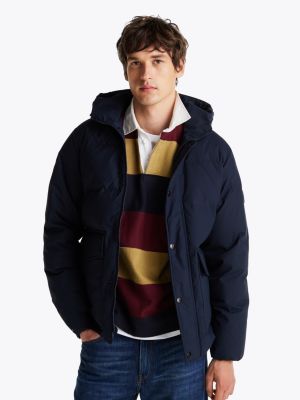 blau puffer-daunenjacke mit kapuze für herren - tommy hilfiger