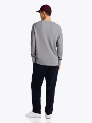 grijs longsleeve met henley-hals voor heren - tommy hilfiger