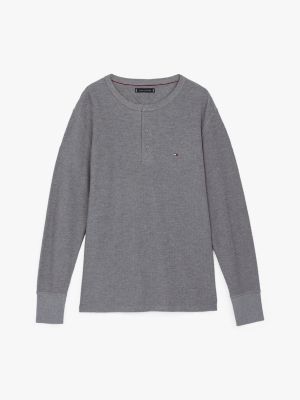 grijs longsleeve met henley-hals voor heren - tommy hilfiger