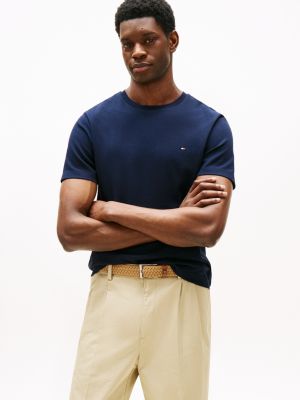 blue t-shirt met gebreide interlock voor heren - tommy hilfiger