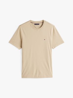 t-shirt en maille interlock beige pour hommes tommy hilfiger