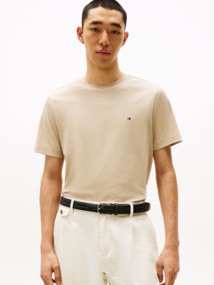 beige t-shirt met gebreide interlock voor heren - tommy hilfiger