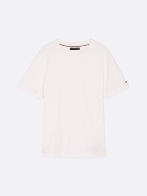 t-shirt à col ras-du-cou et drapeau brodé blanc pour hommes tommy hilfiger