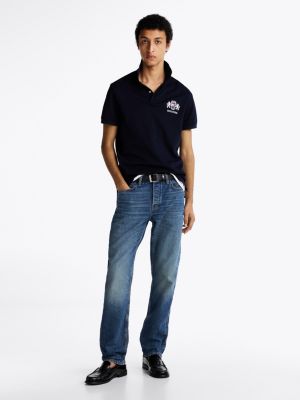 black regular fit logo embroidery polo shirt for men tommy hilfiger