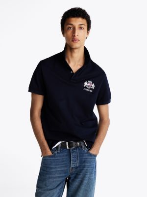 black regular fit polo met geborduurd logo voor heren - tommy hilfiger