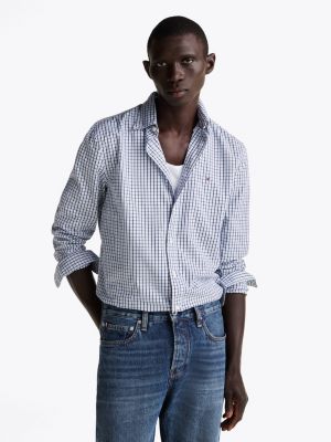 multi regular fit poplin overhemd met ginghamruit voor heren - tommy hilfiger