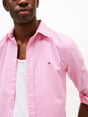 pink regular fit gingham poplin shirt for men tommy hilfiger