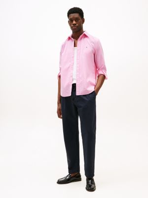 pink regular fit gingham poplin shirt for men tommy hilfiger