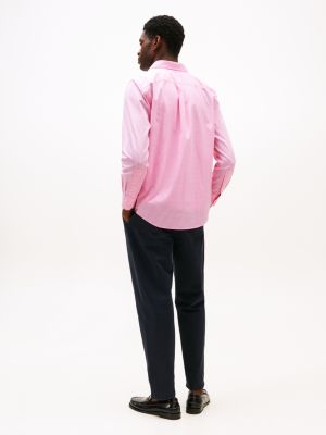 roze regular fit poplin overhemd met ginghamruit voor heren - tommy hilfiger