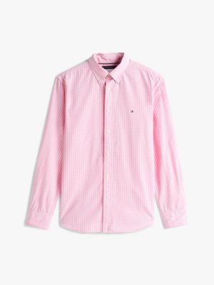 pink regular fit gingham poplin shirt for men tommy hilfiger